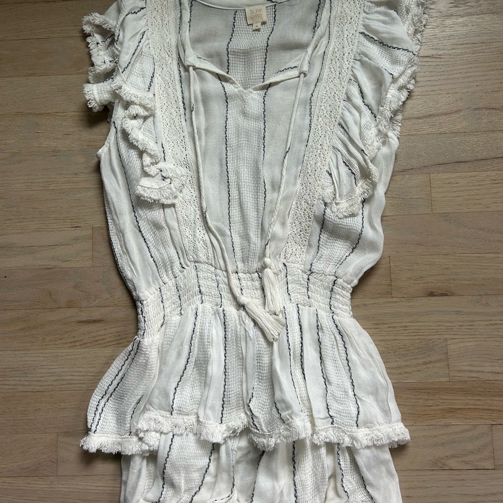 Surf Gypsy White Romper with Navy Stitching